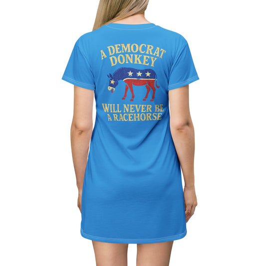 "A Democrat Donkey", T-Shirt Dress (Democrat Blue)