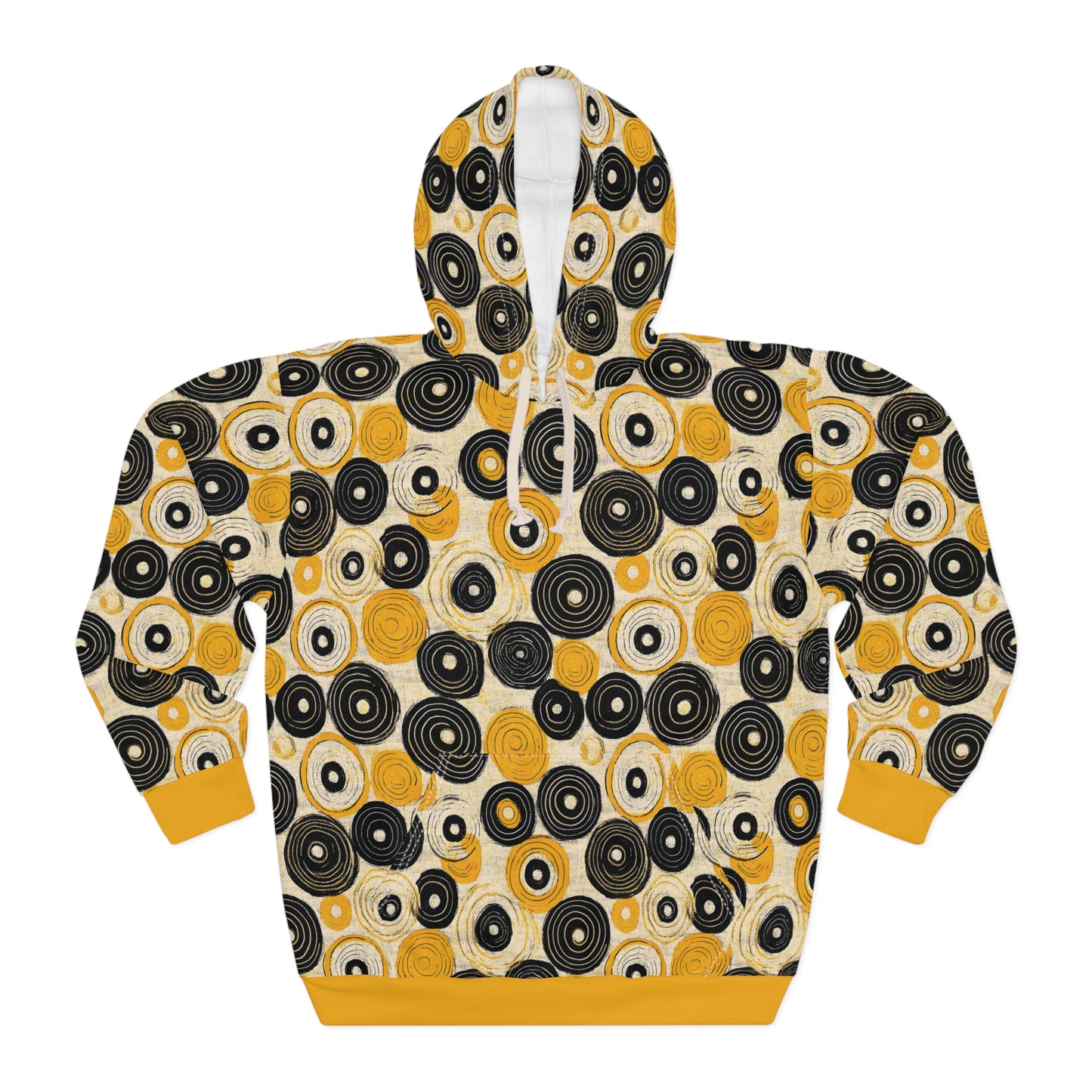 "Old 45's", Unisex Wearable Art Pullover Hoodie (Cyber Yellow Cuffs)