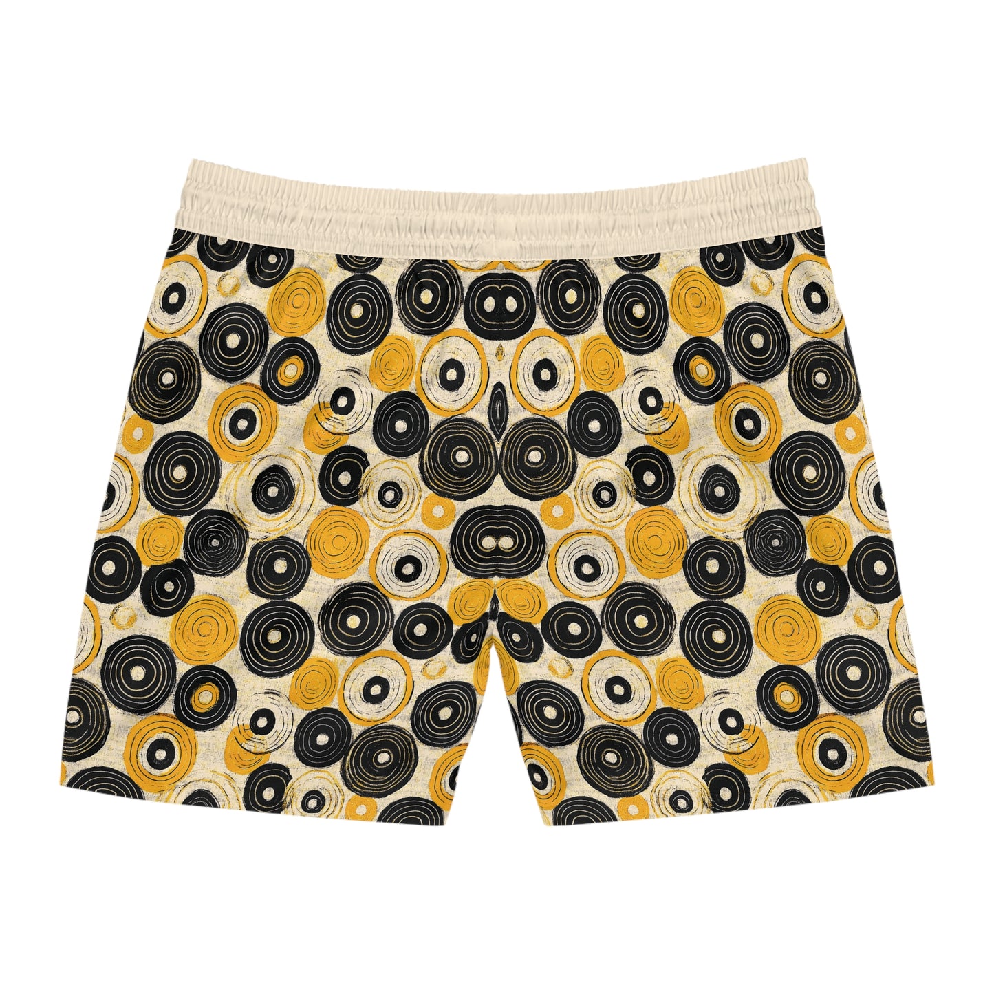 "Old 45's", Men's Mid-Length Swim Shorts (Dough White Cuffs)