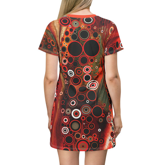 "Abstract #08", Wearable Fine Art T-Shirt Dress (Tangelo Orange Collar)