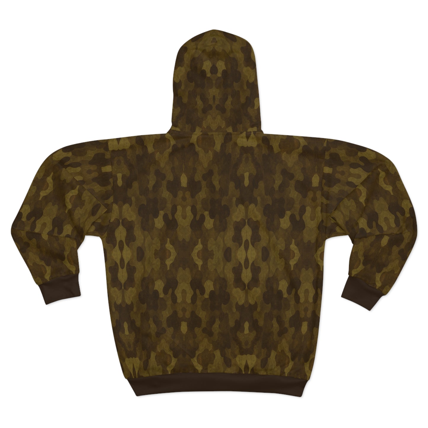 "Swamp Recon Camouflage", Unisex Wearable Art Zip Hoodie (Swamp Brown Cuffs and Waist)