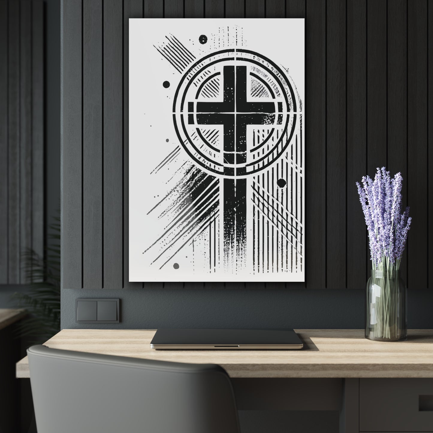 "Abstract High Cross" Acrylic Wall Prints (French Cleat Hanging) (Linen White)