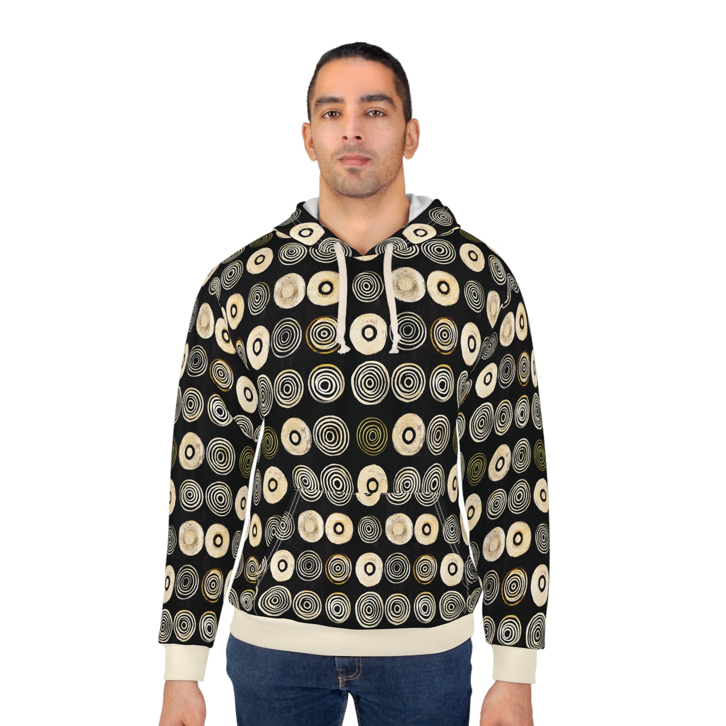 "Punk Polka", Unisex Wearable Art Pullover Hoodie (Iced Almond Cuffs)