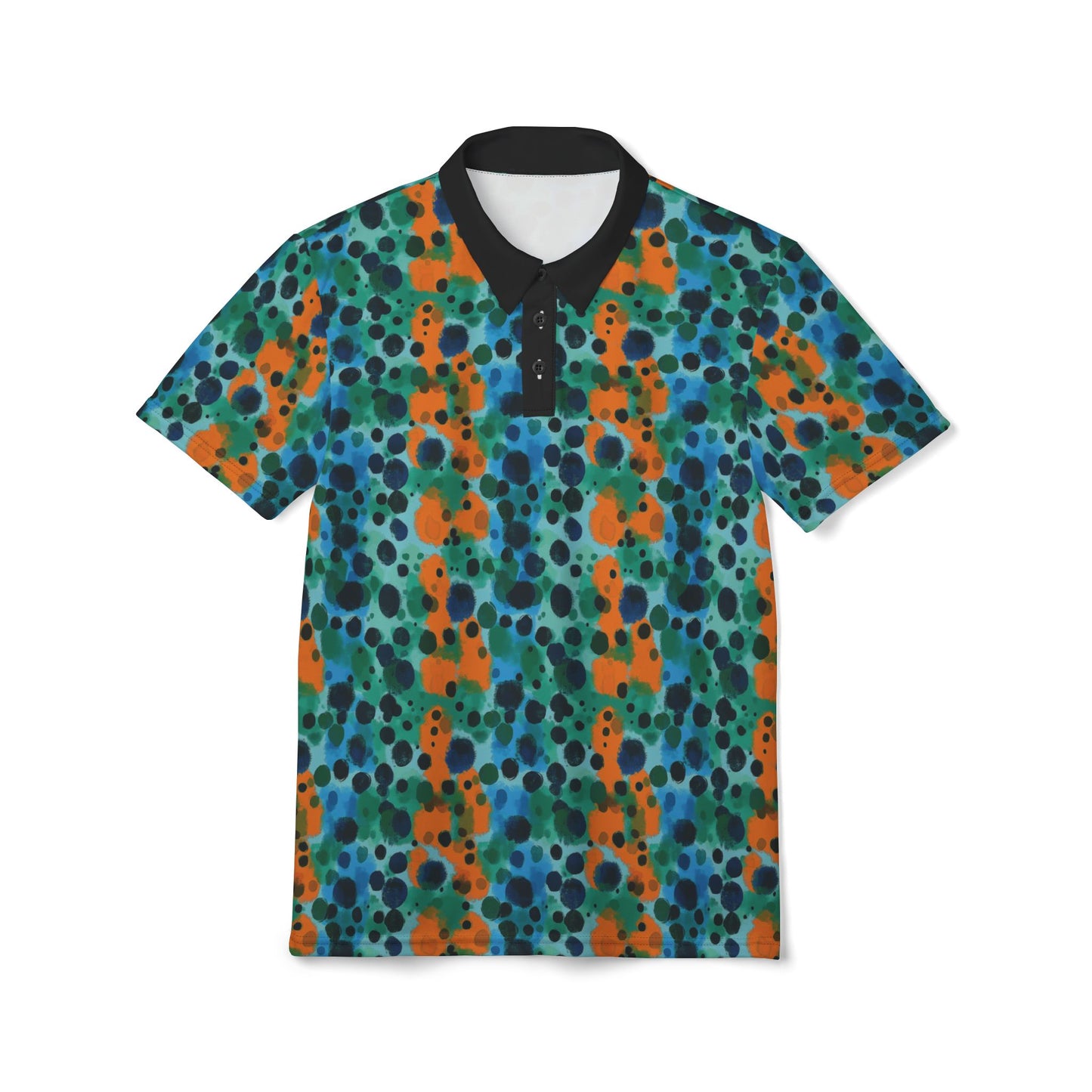 "Midnight Coral", Unisex Polo Shirt (Black Collar)