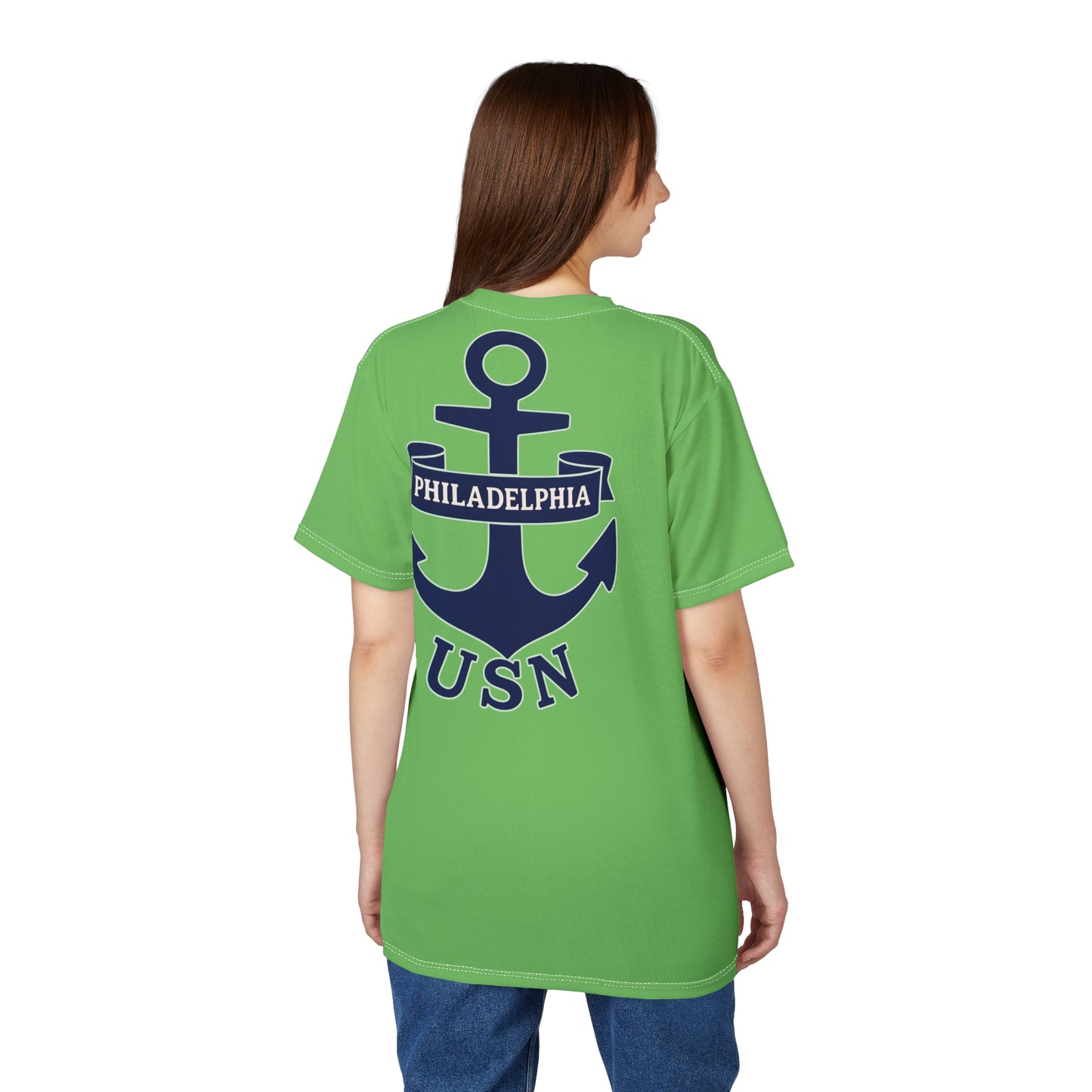 "USN Anchor", Unisex T-shirt (Bottle Glass Light)