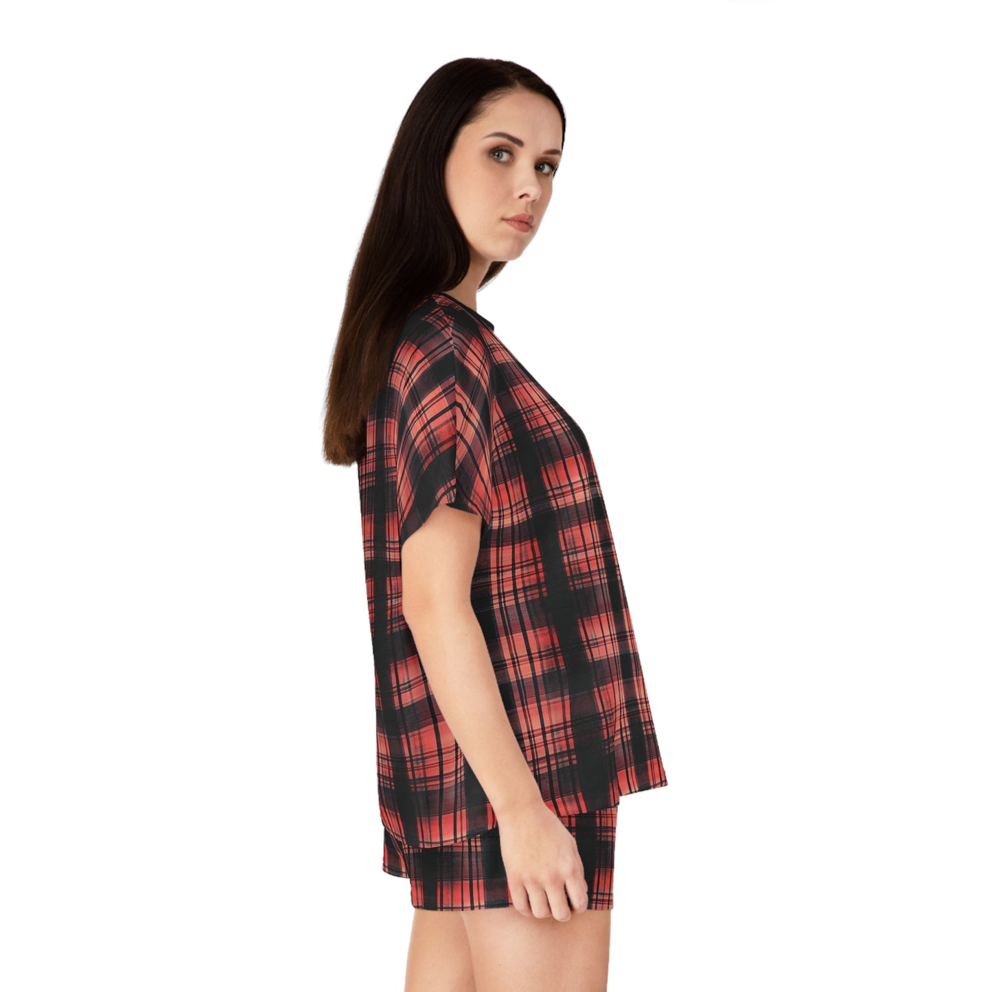 "Kin of Flame", Women's Short Pajama Set (Black Collar & Waist)