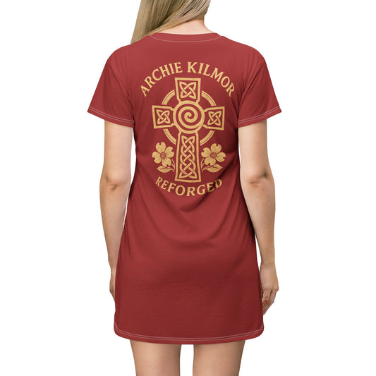"Archie Kilmor Cross - Reforged" #01, Wearable Art T-Shirt Dress (Carnelian Red)