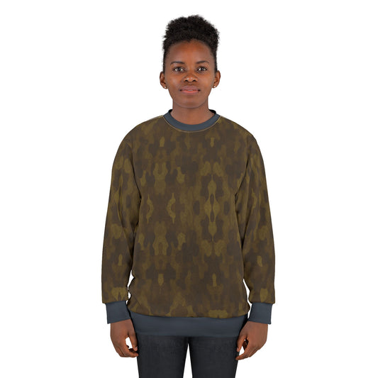 "Swamp Recon Camouflage", Unisex Sweatshirt (Drowned Indigo Cuffs and Collar)