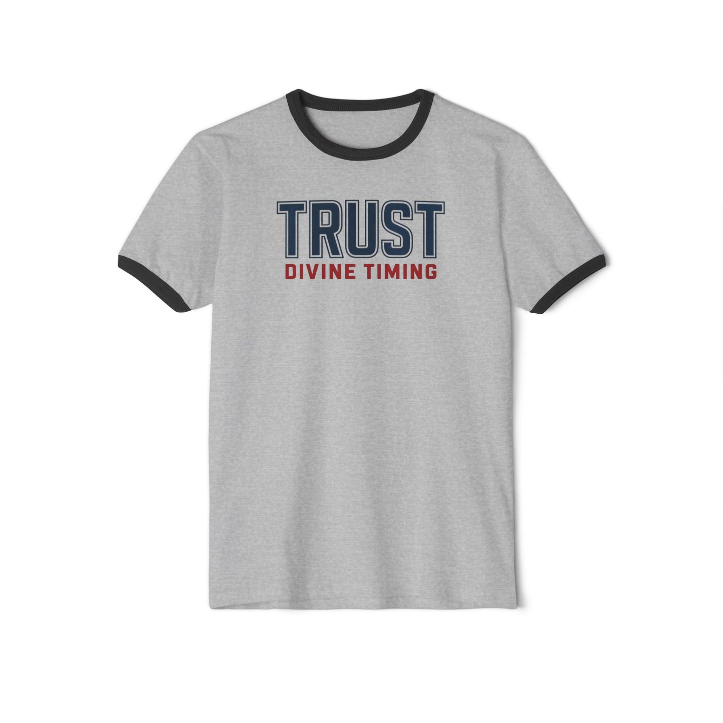 "Trust Divine Timing" #02, Unisex Cotton Ringer T-Shirt