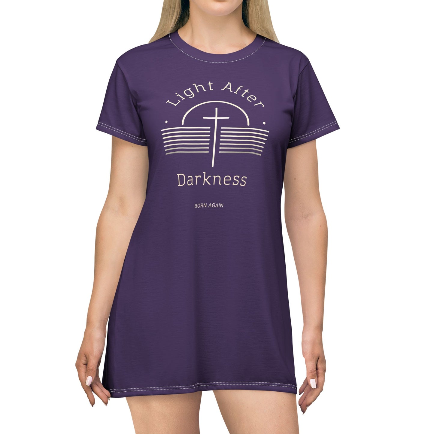 "Light After Darkness - Born Again", T-Shirt Dress (Quandong Plum)