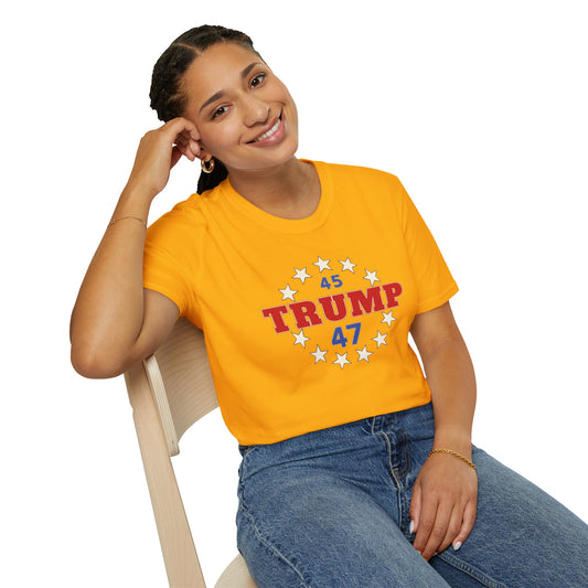 "Trump 45-47 Circle of Stars", Unisex Softstyle T-Shirt