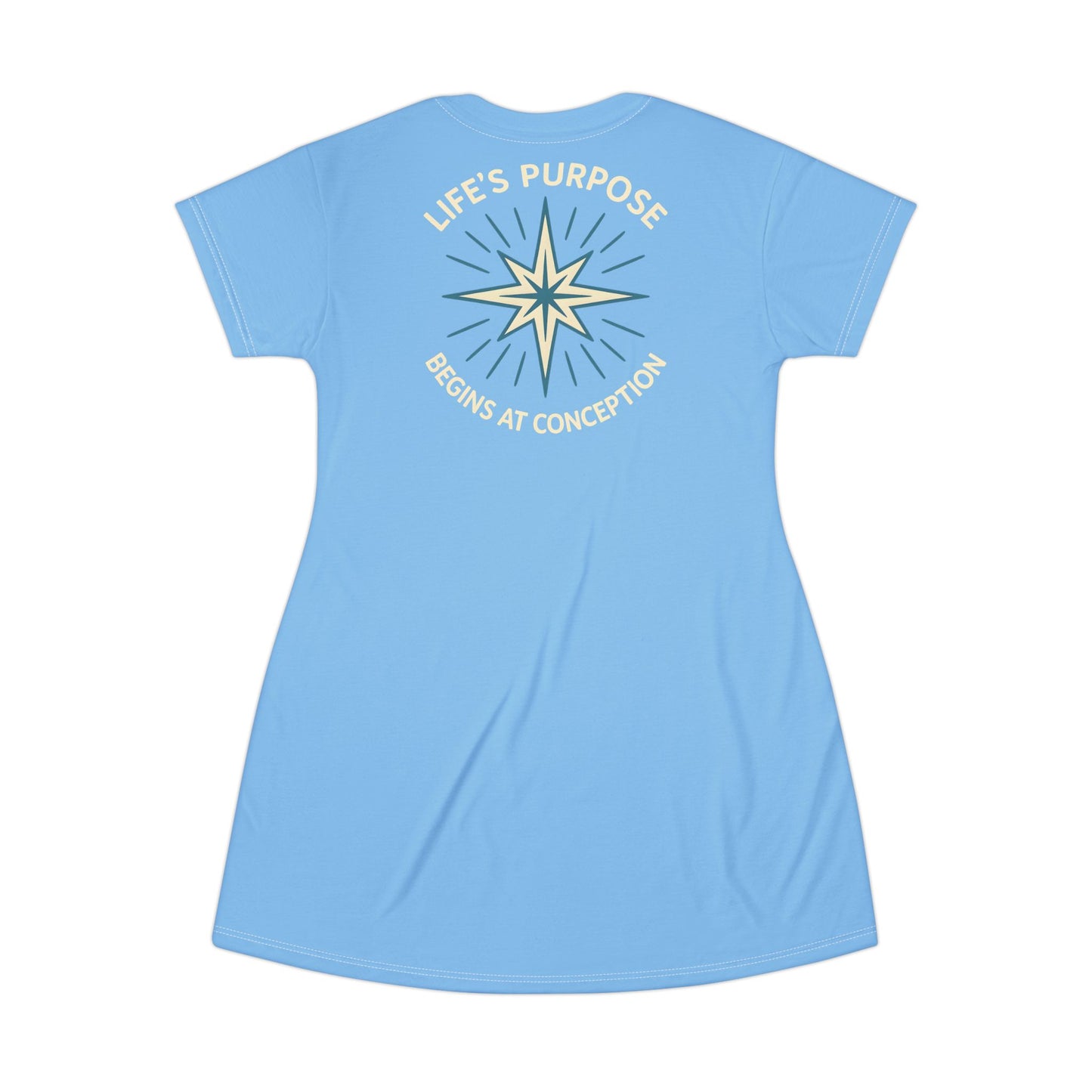 "Life's Purpose Begins at Conception #01", T-Shirt Dress (Chromis Damsel Blue)