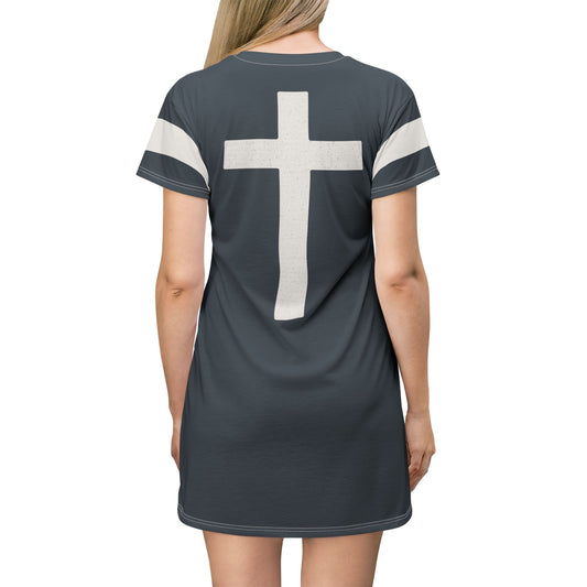 "Faith Overcomes Fear", T-Shirt Dress (Charcoal)