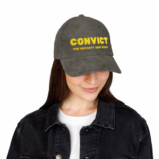 "Convict the Uniparty Deep State", Vintage Corduroy Cap (Embroidery)