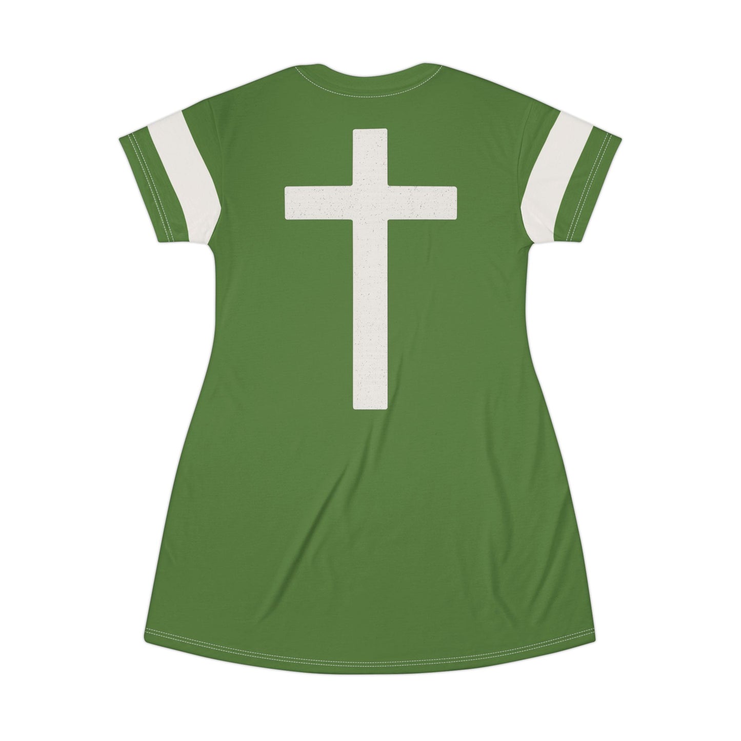 "Faith Overcomes Fear", T-Shirt Dress (Avocado Green)