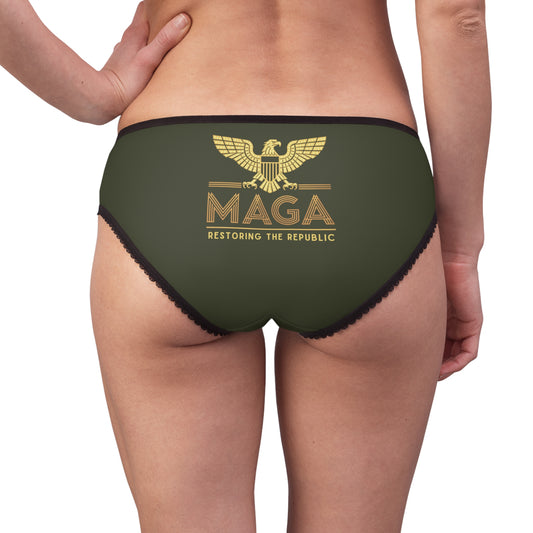 "MAGA - Restoring the Republic", Women's Briefs (Dark Olive Green)