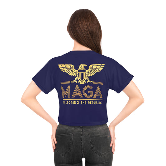"MAGA - Restoring the Republic", Crop Tee (Obsidian Blue)