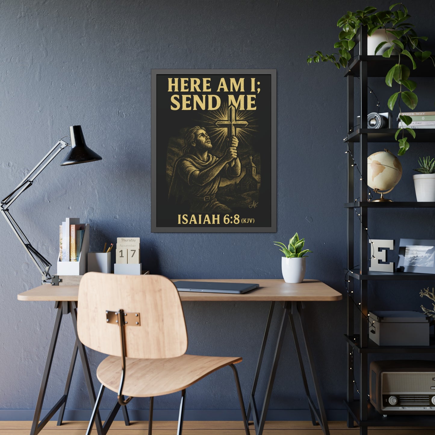 "Isaiah 6:8 (KJV)", Framed Paper Poster (Shadow Black)