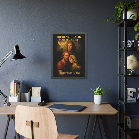 "1 Corinthians 11:3 (KJV)", Framed Paper Poster (Shadow Black)