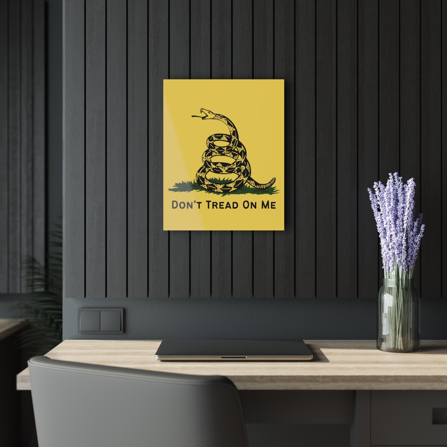 "Gadsden Flag: Don't Tread On Me" Acrylic Wall Prints (French Cleat Hanging) (Mustard Yellow)