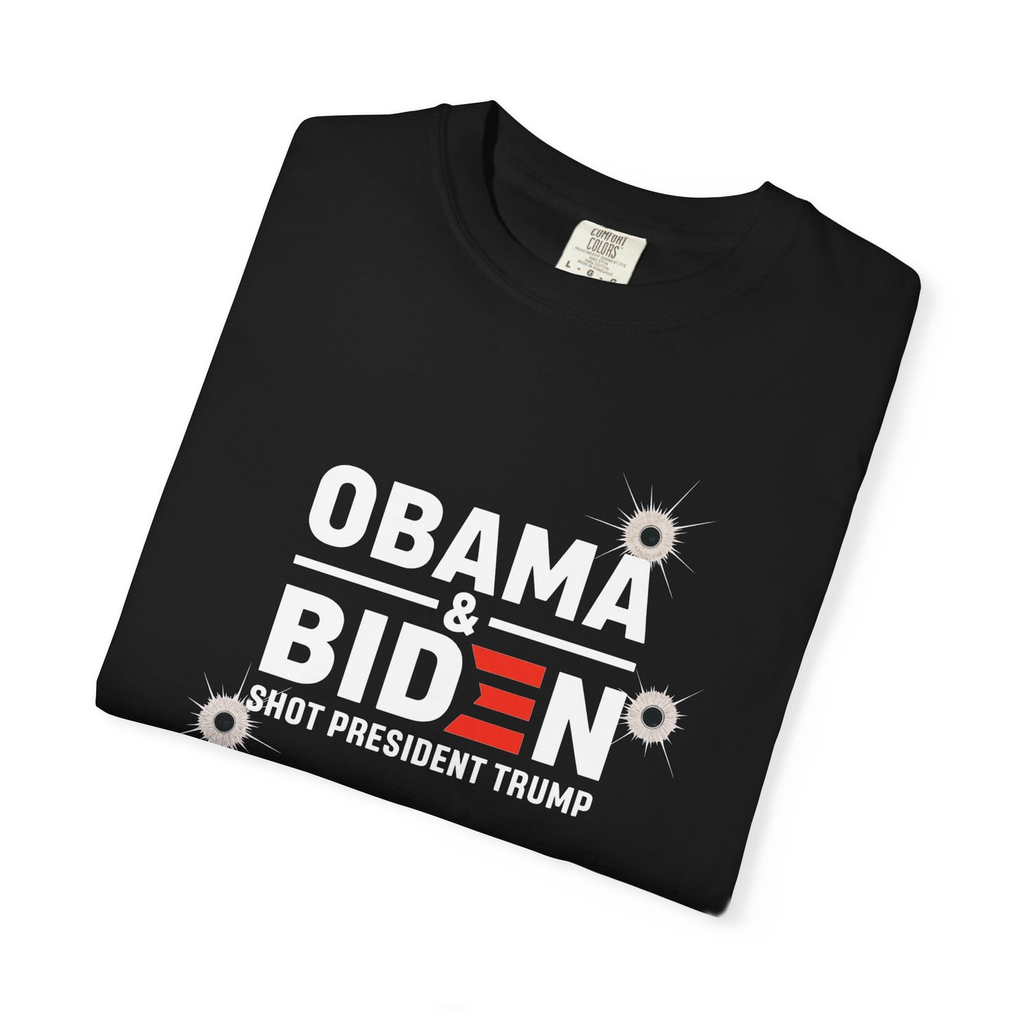 "Obama & Biden Shot President Trump", Unisex Black T-shirt