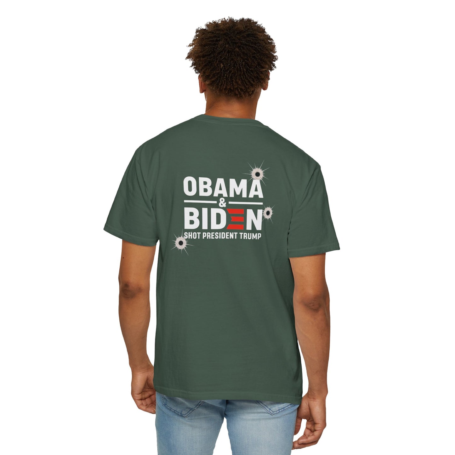 "Obama & Biden Shot President Trump", Unisex Black T-shirt