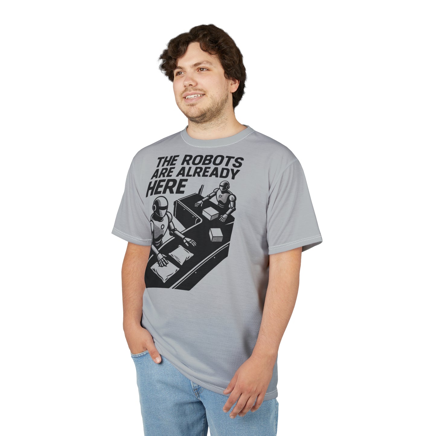 "The Robots Are Already Here", Graphic Art Unisex T-Shirt (Zero Gravity Grey)