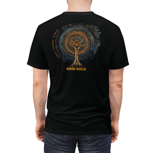"Norse-Gaelic Tree", Wearable Fine Art Unisex T-shirt (Peatshadow Black)