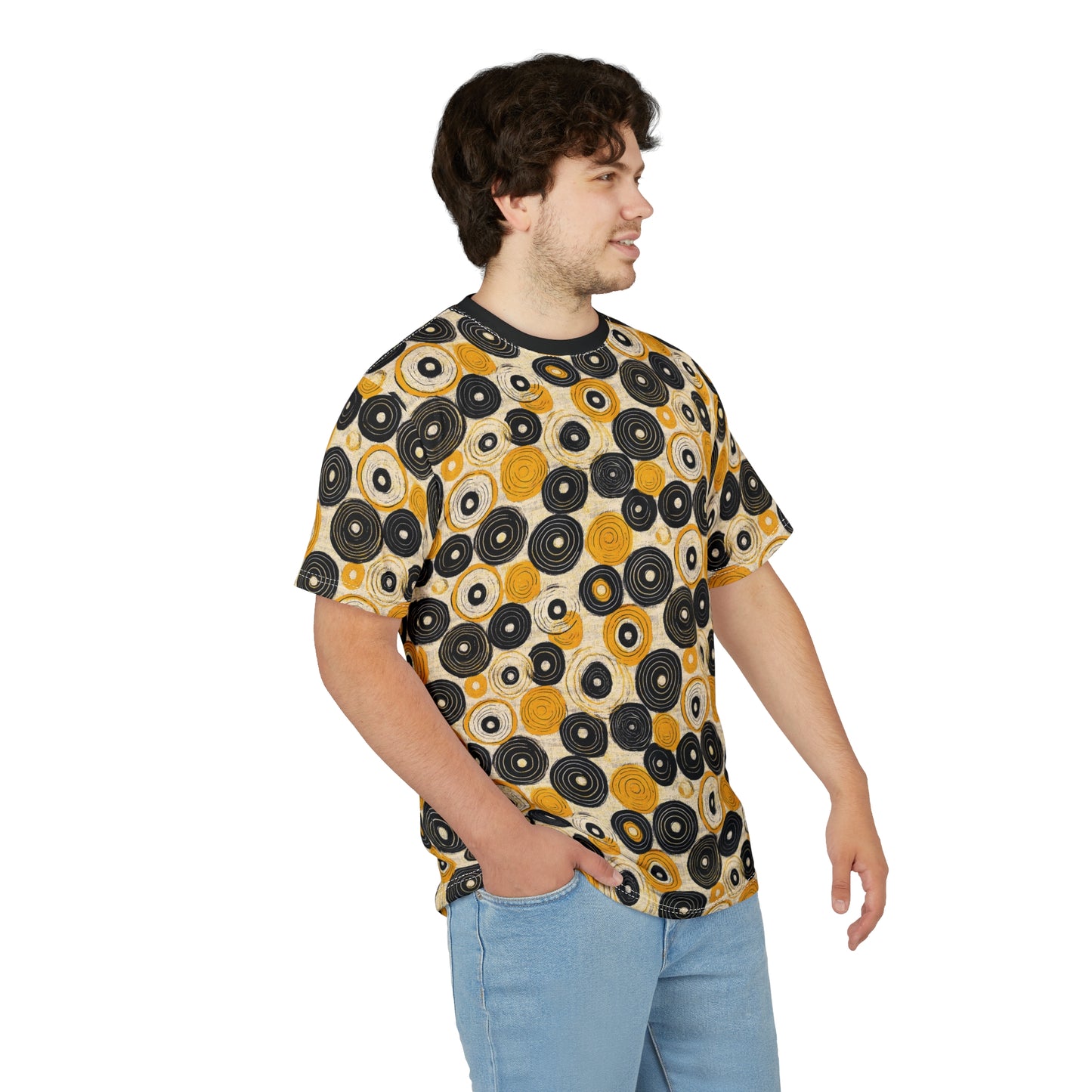 "Old 45's", Wearable Pattern Art Unisex Tee (70's Black Collar)