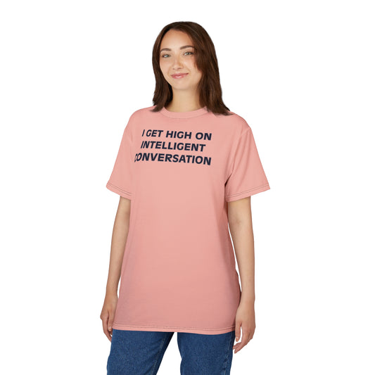 "Intelligent Conversation", Unisex T-shirt (Cherry Chip)