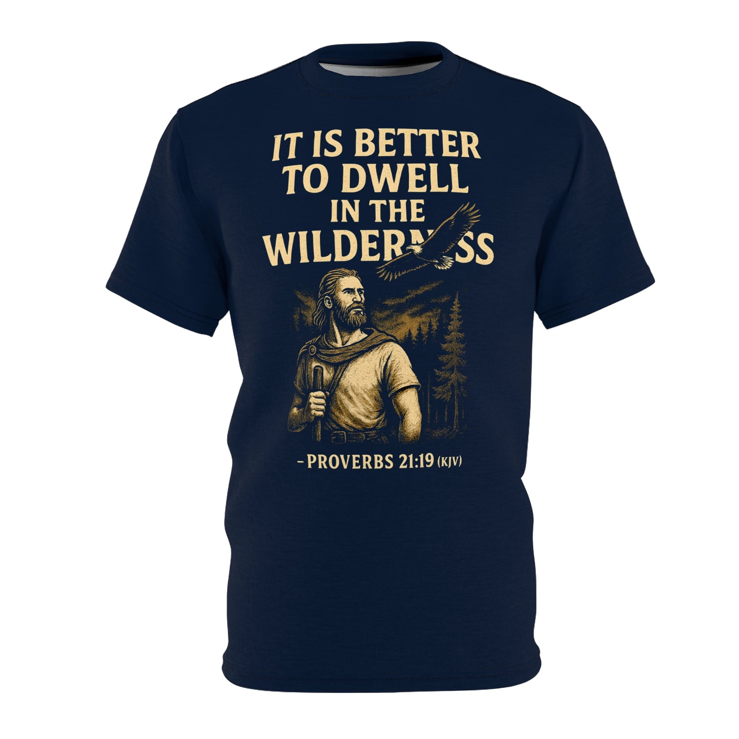 "Proverbs 21:19 (KJV)", Wearable Art Unisex T-shirt (Dark Cambridge Blue)