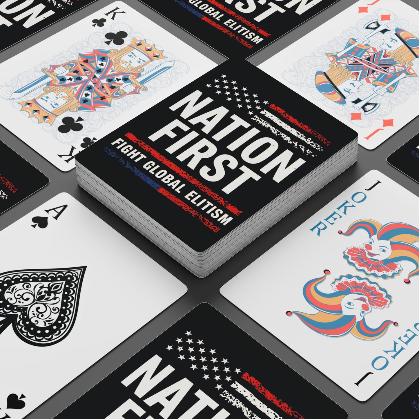 "Nation First - Fight Global Elitism", Cultural Playing Cards (70's Black)