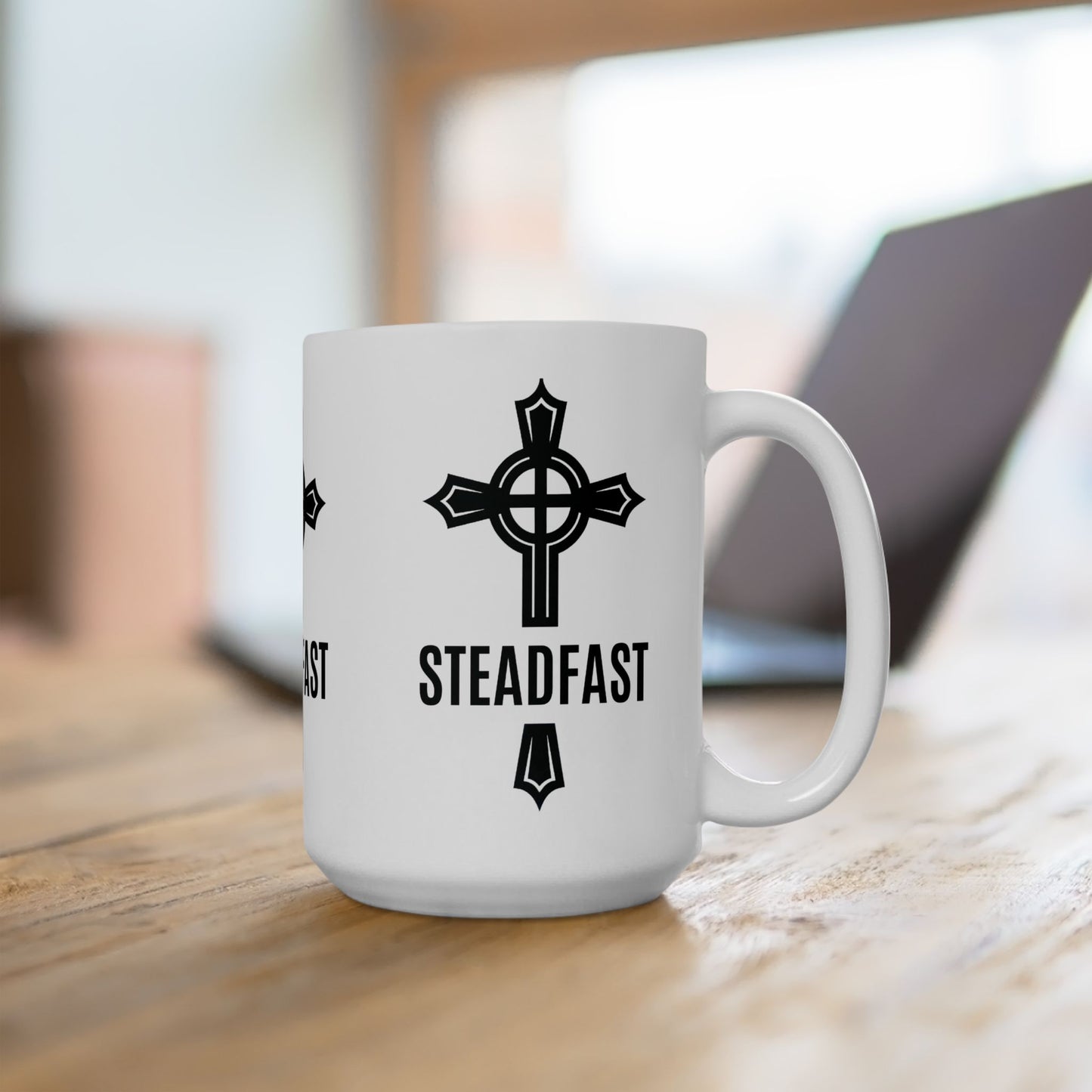 "Steadfast Cross", White Mug, (11oz & 15oz)
