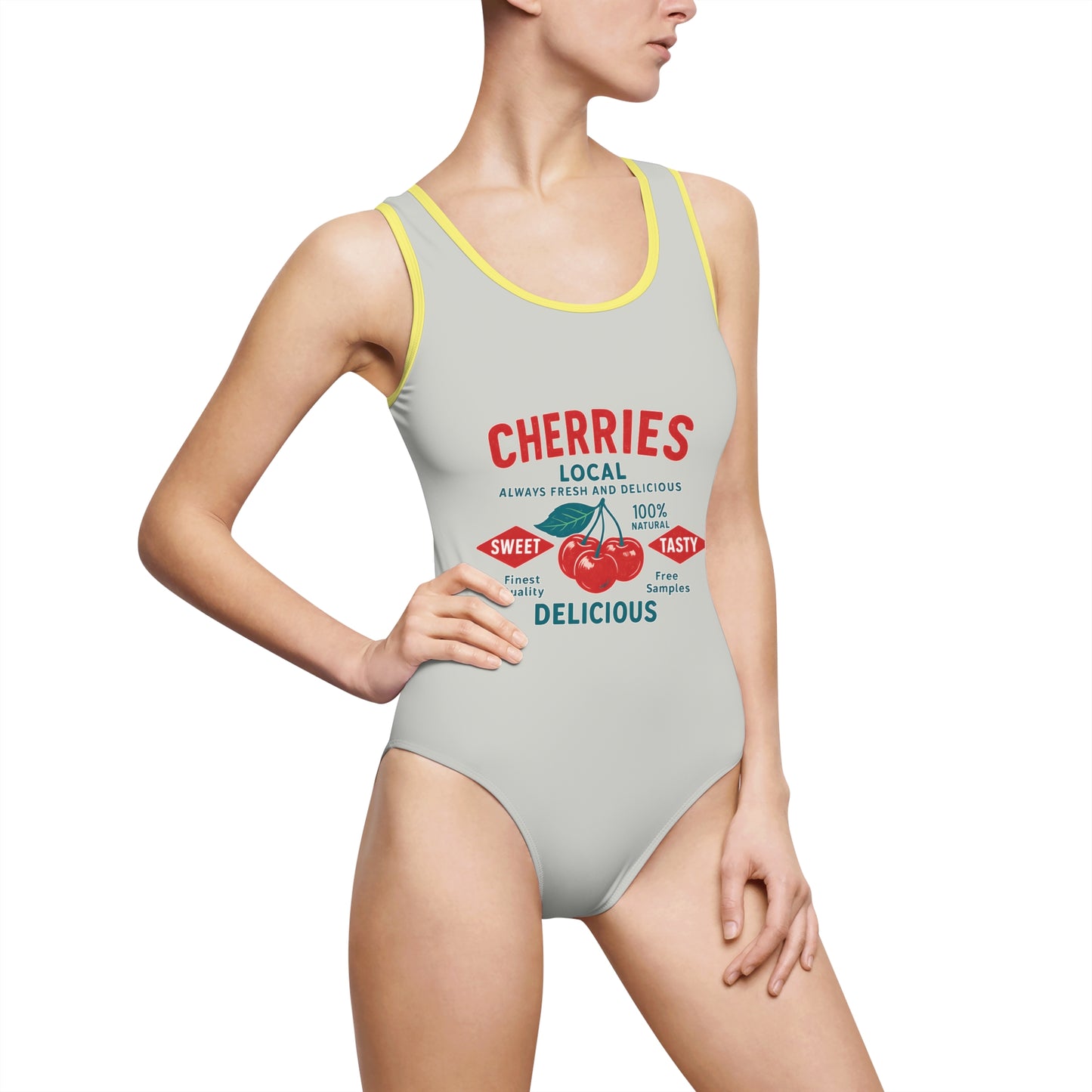 "Delicious Cherries", Women's Classic One-Piece Swimsuit (Vintage Ash)