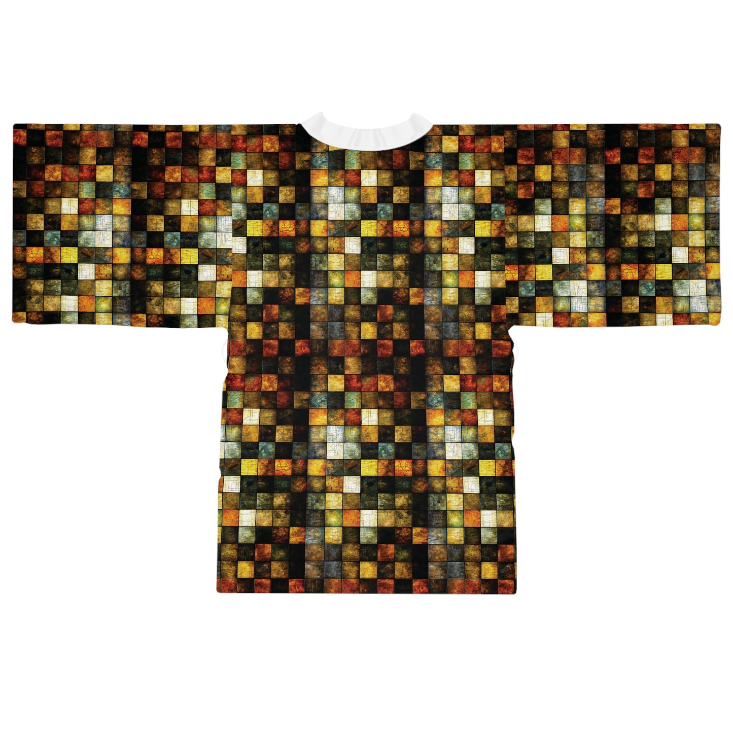 "Wood Block Pattern" #01, Long Sleeve Kimono Robe
