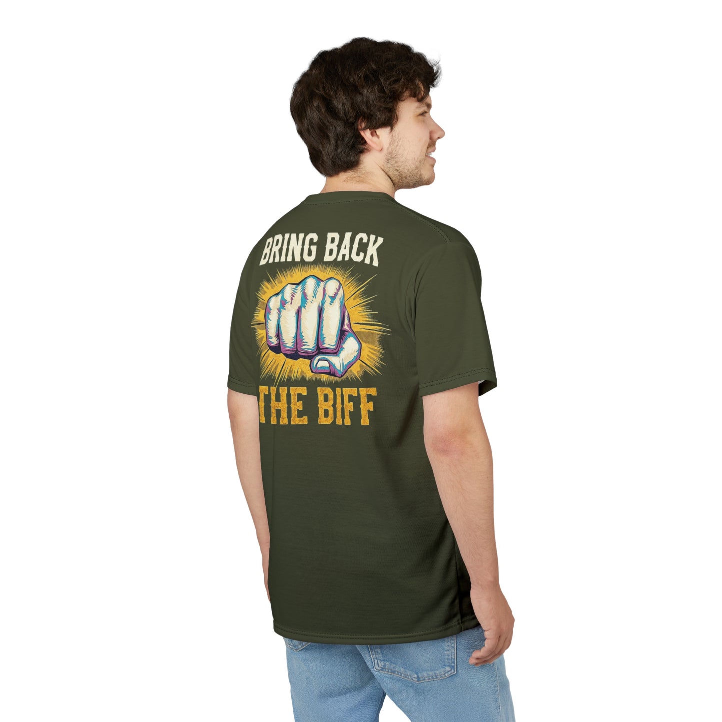 "Bring Back The Biff", Unisex T-shirt (Dark Olive Green)