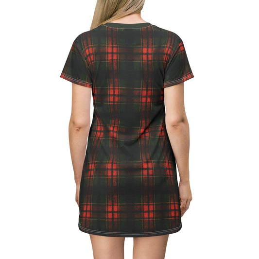 "Kilmor Brieve Tartan", T-Shirt Dress (Brieve Green Collar)