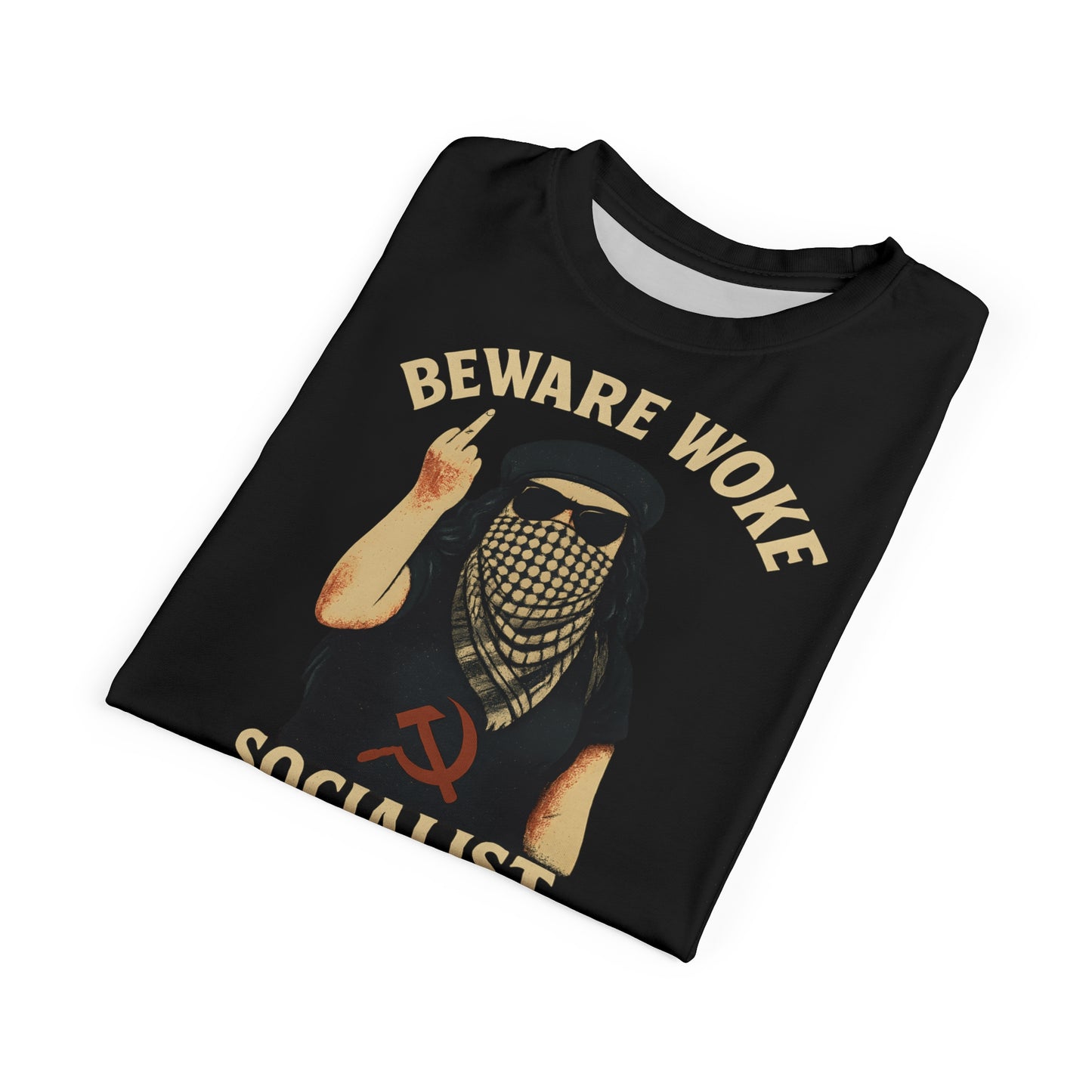 "Beware Woke - Voltaire", Wearable Art Unisex T-shirt (Black Leather)
