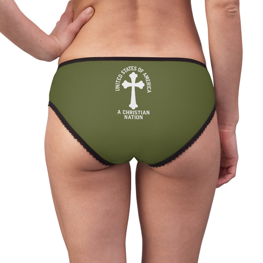 "USA - A Christian Nation" #04, Women's Briefs (Olive Green)