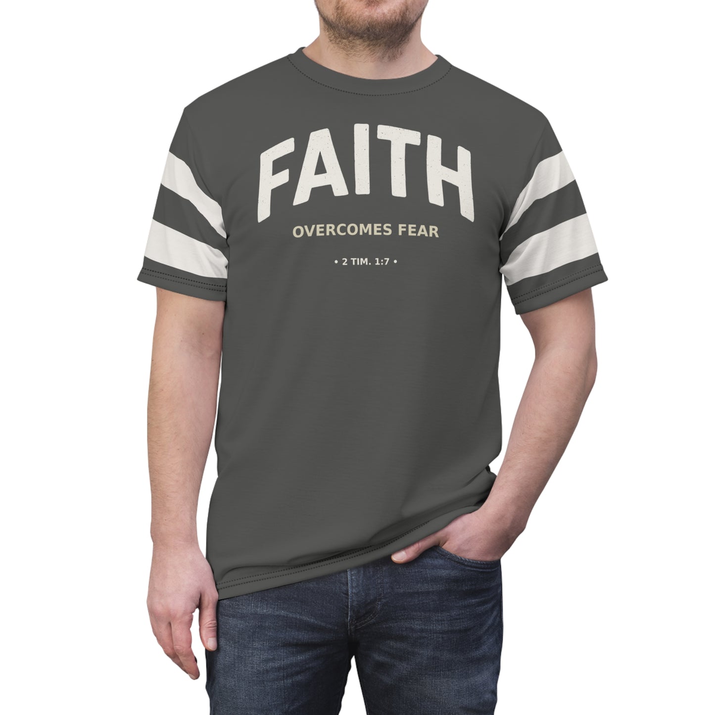 "Faith Overcomes Fear", Unisex Tee (Panzer Grey)