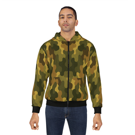 "SASR inspired Day-Ops Camouflage" Style 01, Unisex Wearable Art Zip Hoodie (SASR Black Coffs & Waist)