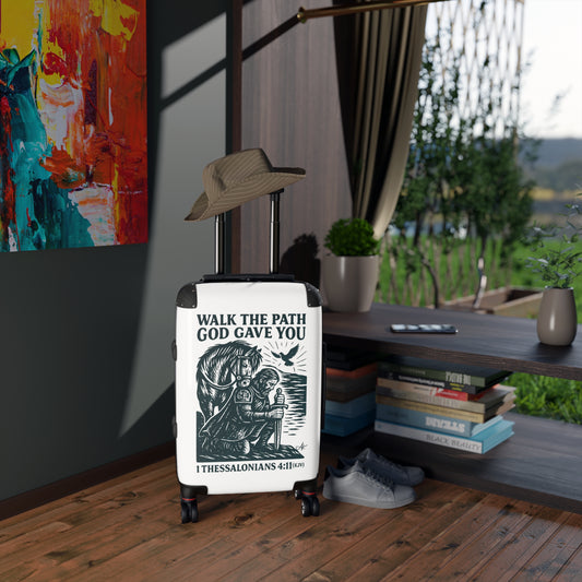 "1 Thessalonians 4:11 (KJV), Suitcases (Porcelain White)