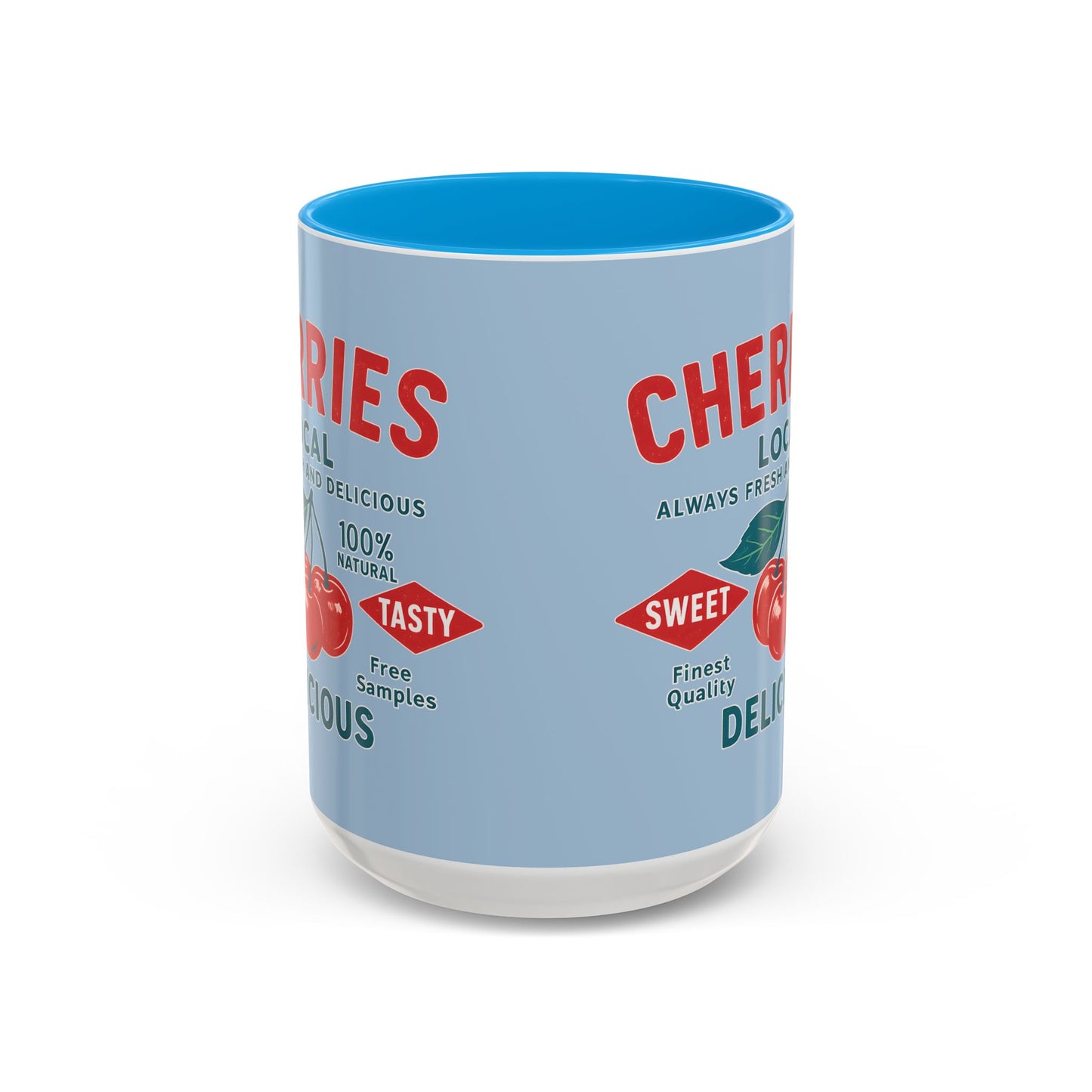 "Delicious Cherries", Colorful Mugs (11oz, 15oz) (Retro Sky)