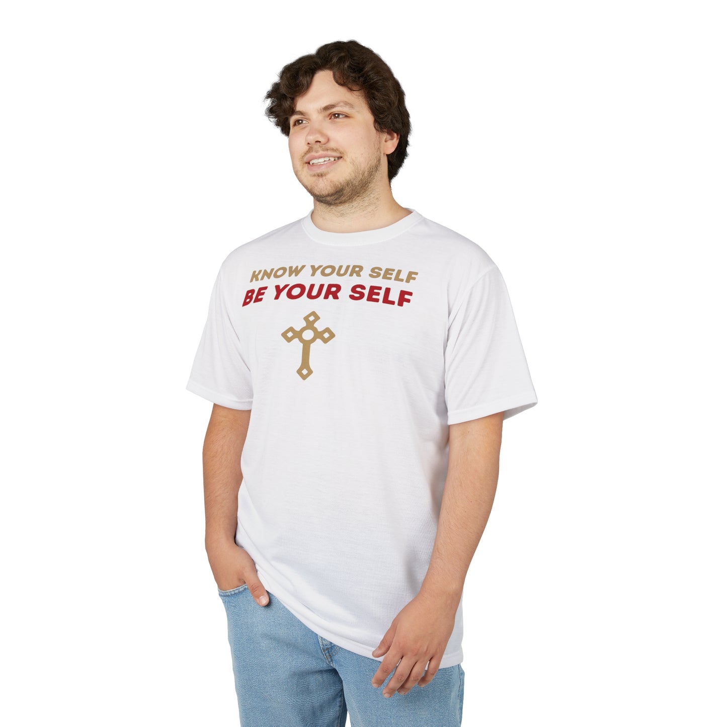 "Know Your Self", Unisex T-shirt (Foamy Milk White)