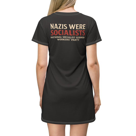 "Nazis were Socialists", T-Shirt Dress (Soot Black)
