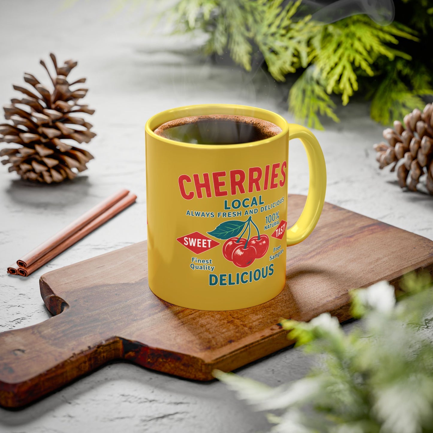 "Delicious Cherries", Colorful Mugs (11oz, 15oz) (Forgelight Gold)