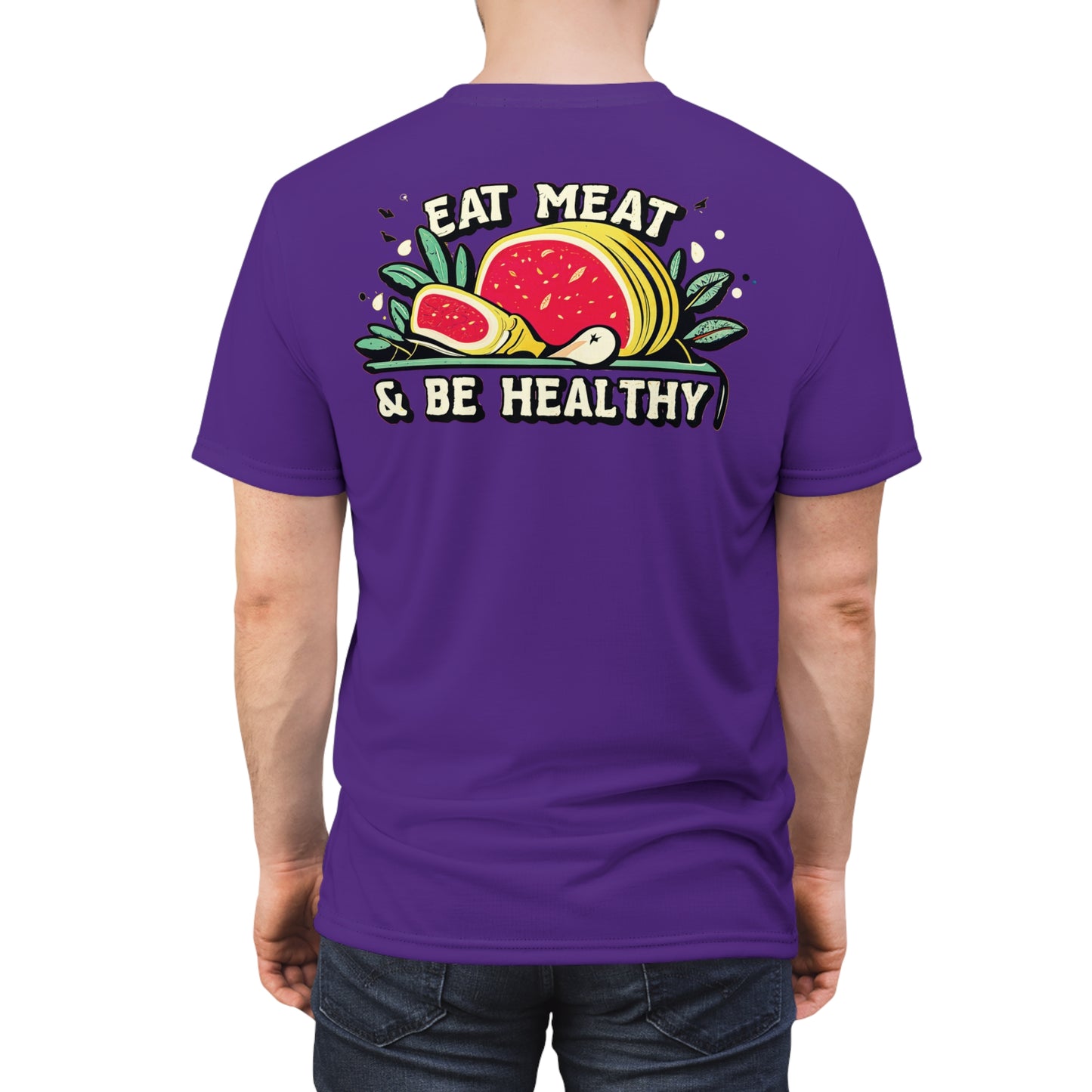 "Eat Meat & Be Healthy", Unisex T-shirt (Deep Purple)