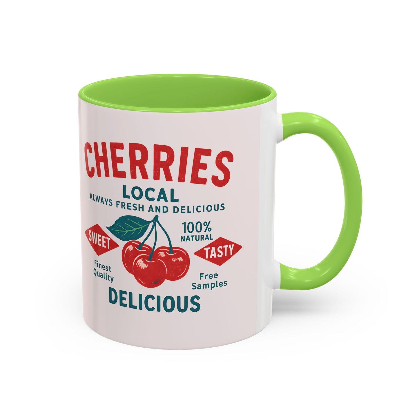 "Delicious Cherries", Colorful Mugs (11oz, 15oz) (Sea Salt Sherbet)