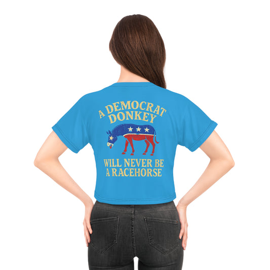 "A Democrat Donkey", Political Crop Tee (Democrat Blue)