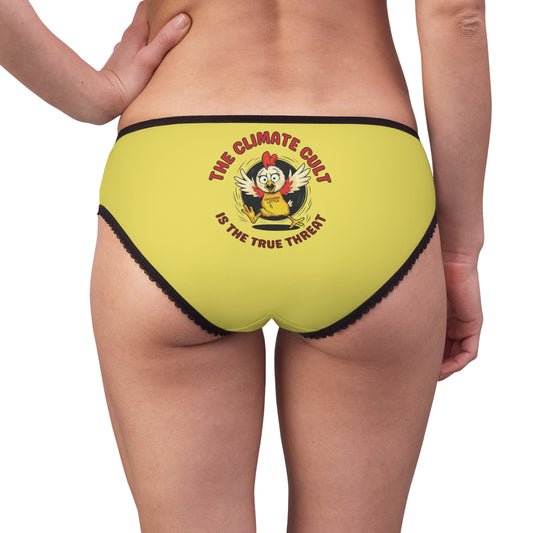 "The Climate Cult" (Chicken Little), Women's Briefs (Corn Yellow)